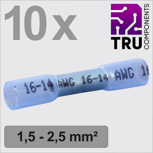 TRU COMPONENTS TC-13448496 Stoßverbinder mit Schrumpfschlauch 1.5 mm² 2.5 mm² Vollisoliert Blau 10 St.
