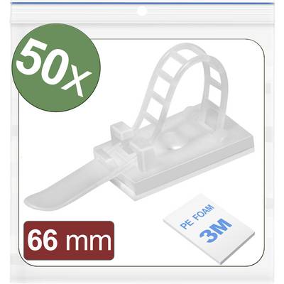 50 Kabelhalter Clips aus Kunststoff, 66 mm lang, mit Klebepad. Geeignet zur Kabelfixierung. Enthält 3M PE Foam Kleber.