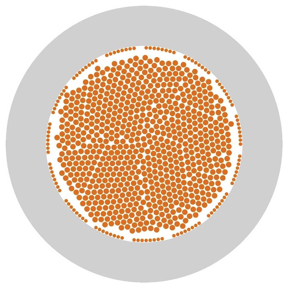 Eine graue Scheibe mit einem orangefarbenen Punktmuster in der Mitte.