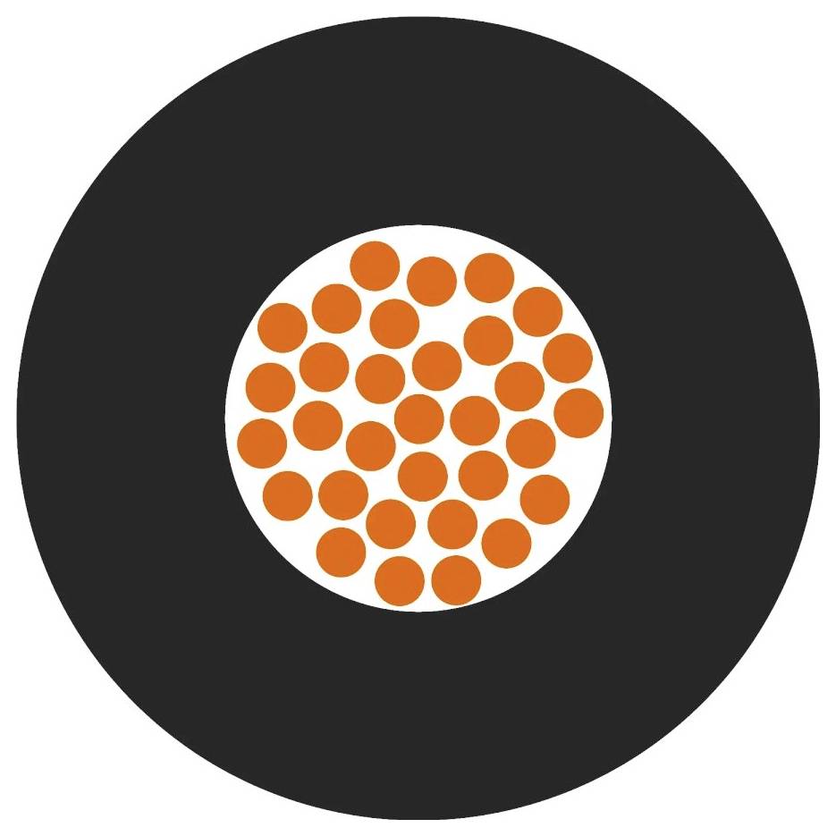 Grafik eines runden Kabelquerschnitts mit einem schwarzen Außenring und mehreren orangefarbenen leitenden Punkten im Inneren.