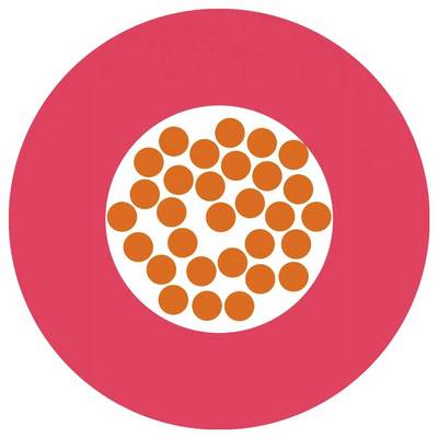 Rosa Kreis mit weißem Zentrum, gefüllt mit gleichmäßig verteilten, kleinen, orangefarbenen Punkten.