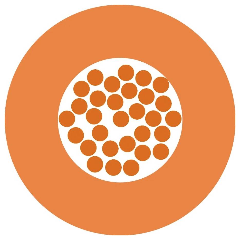 Ein großer orangefarbener Kreis mit kleinen, gleichmäßigen orangen Punkten in der Mitte, die eine symmetrische Anordnung bilden.