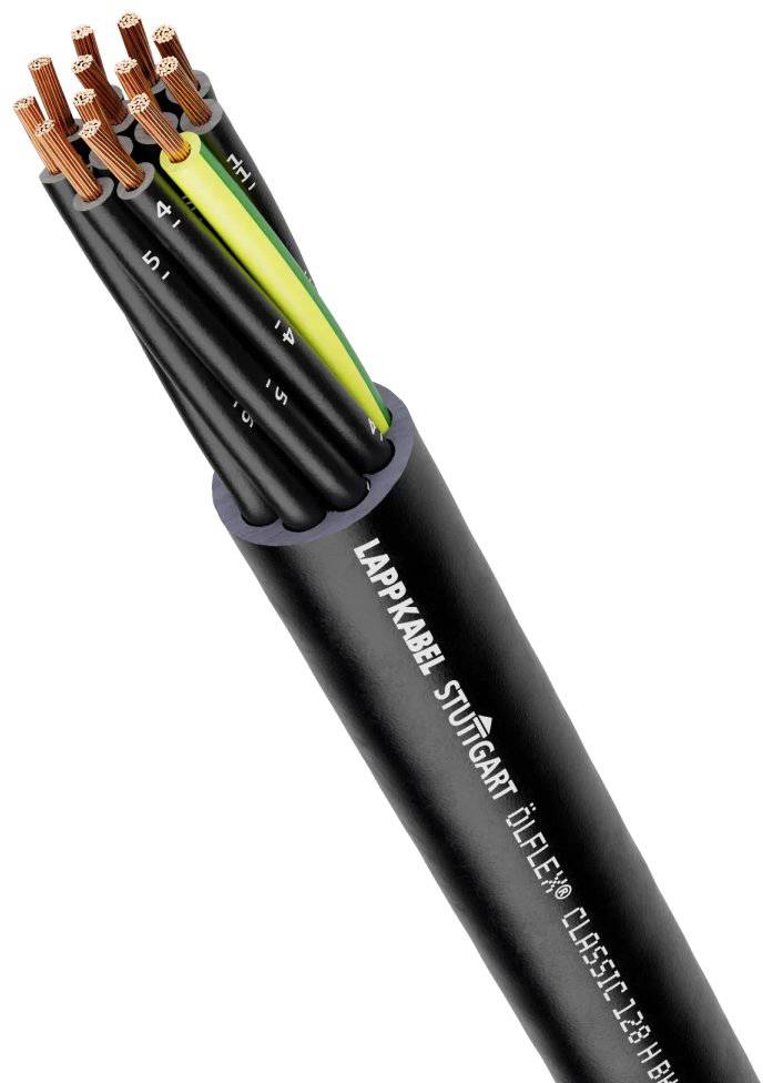 Ein schwarzes Elektroinstallationkabel der Marke LAPPKABEL mit mehreren blanken Kupferleitern, geeignet für industrielle Anwendungen.
