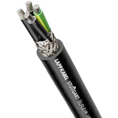 Ein schwarzes Lappkabel mit fünf unterschiedlichen farbigen Adern, teilweise mit metallischem Schirm, ist sichtbar.