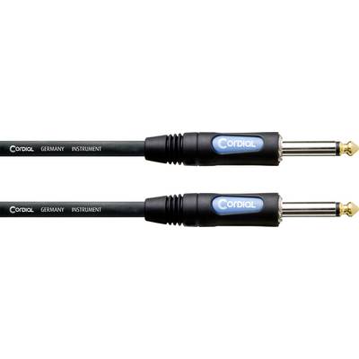 Zwei schwarze Instrumentenkabel mit 'Cordial'-Logo und Text 'Germany Instrument'. Sie haben Metallstecker für Musikinstrumente.