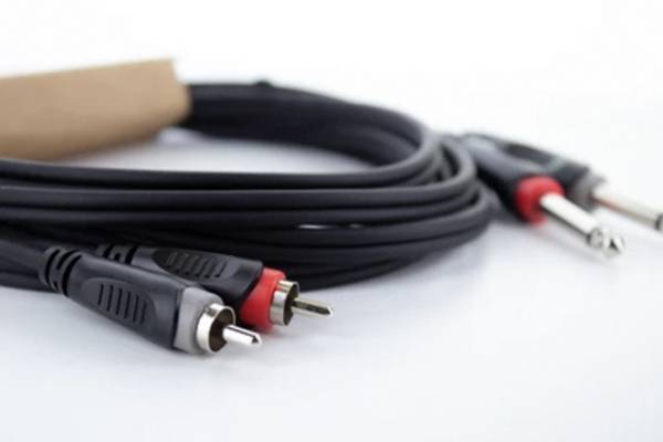 Cordial 14841 Klinke / Cinch Audio Anschlusskabel [2x Klinkenstecker 6.3 mm (mono) - 2x Cinch-Stecker] 3 m Schwarz PVC-Mantel, Zwillingsleitung