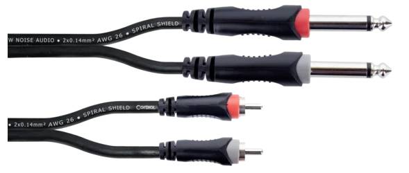 Audio-Adapter-Kabel mit 6.35mm Klinkenstecker und RCA-Stecker. Geeignet für Verbindungen zwischen Audio-Geräten.