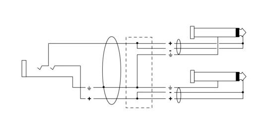 'Blockdiagramm eines pneumatischen Schaltplans mit Verbindungsleitungen und Ventilen, dargestellt mit Symbolen und Flussrichtungen.'