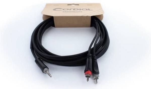 Cordial 14856 Klinke / Cinch Audio Y-Adapter [1x Klinkenstecker 3.5 mm - 2x Cinch-Stecker] 3 m Schwarz PVC-Mantel, Zwillingsleitung