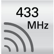 'Symboldarstellung von Funksignal und Text: 433 MHz.'