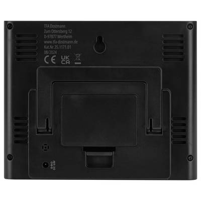Rückseite eines TFA Dostmann Produkts mit Batterieabdeckung und Herstellerinformation.