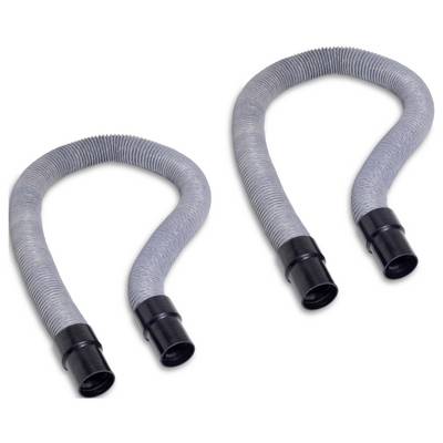 Zwei graue, flexible Schläuche mit schwarzen Enden liegen in S-Form nebeneinander. Sie scheinen identisch zu sein.