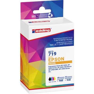 'Packung mit edding wiederaufbereiteter Tintenpatrone 719 für Epson 503XL. Kompatibel mit verschiedenen Epson-Druckermodellen.'