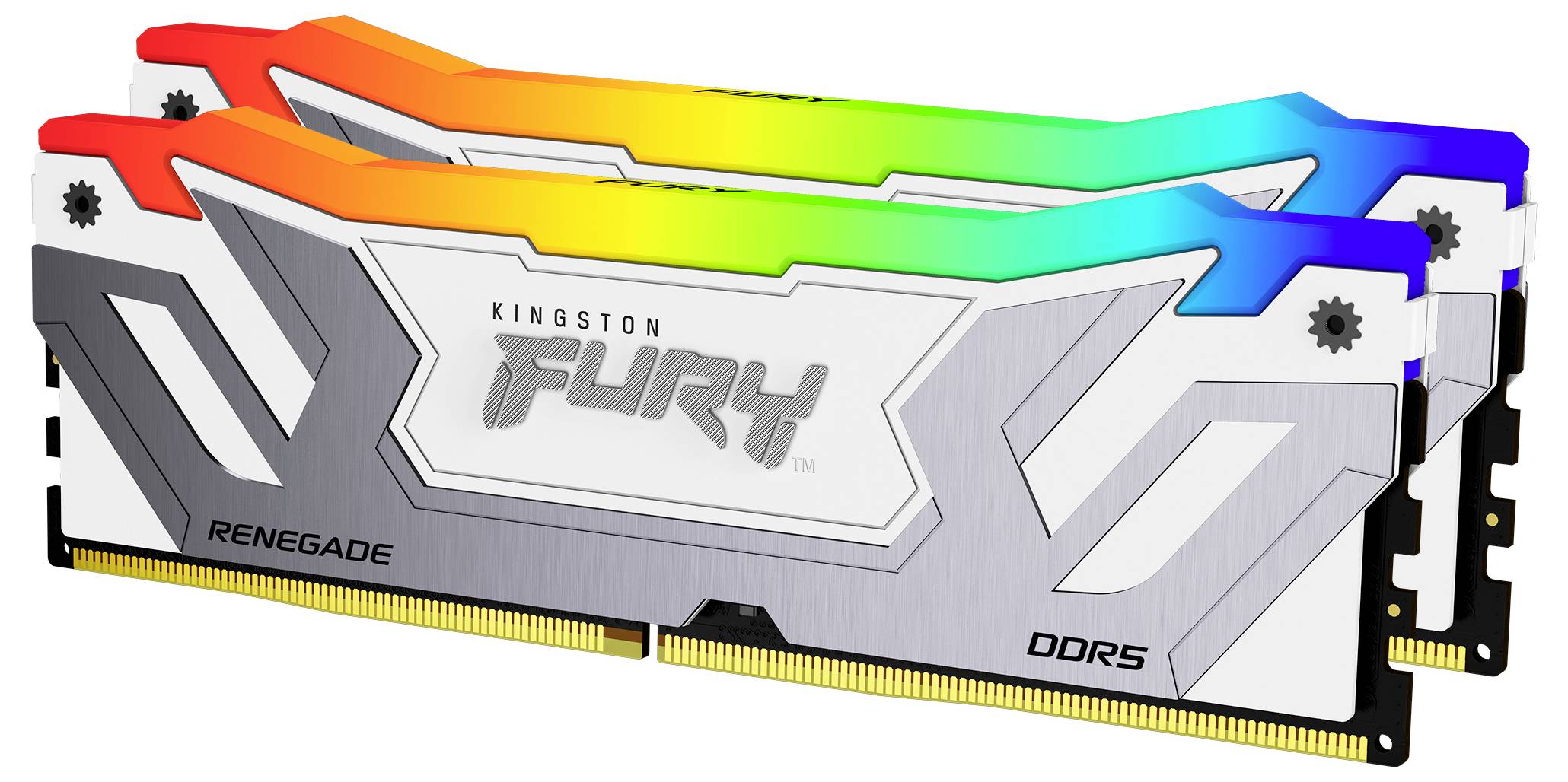 'Kingston Fury Renegade DDR5 RAM-Module mit RGB-Beleuchtung und metallischer Oberfläche.'