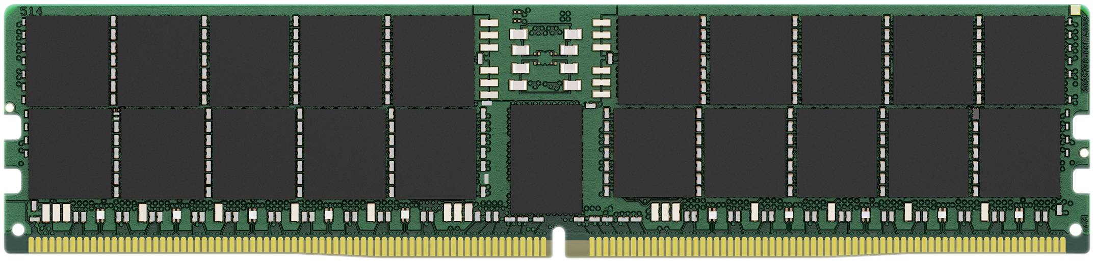 Ein RAM-Speichermodul mit grüner Leiterplatte und schwarzen Speicherchips. Es dient zur temporären Speicherung von Daten in Computern.