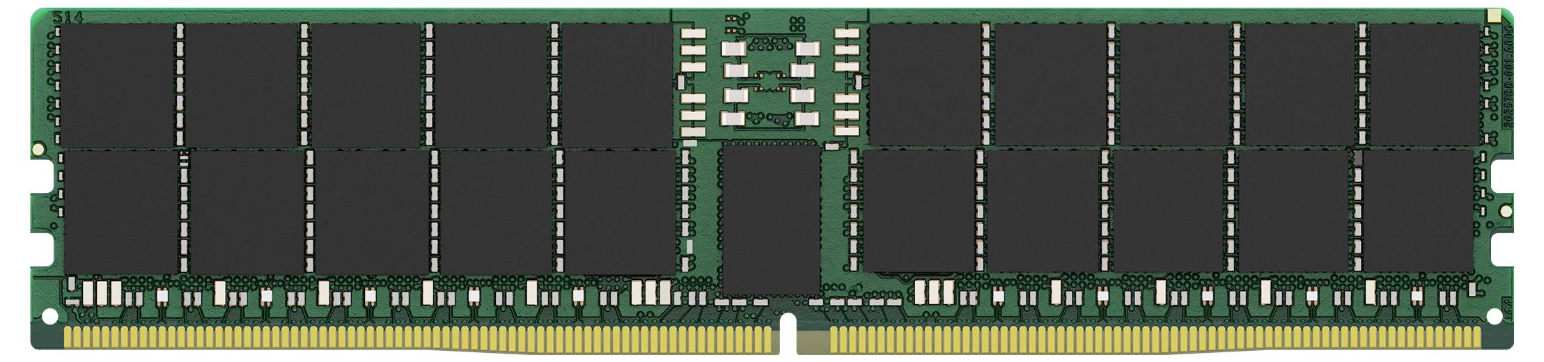 Ein Computer-RAM-Modul mit mehreren schwarzen Chips auf einer grünen Leiterplatte, verwendet zur Speichererweiterung in PCs.