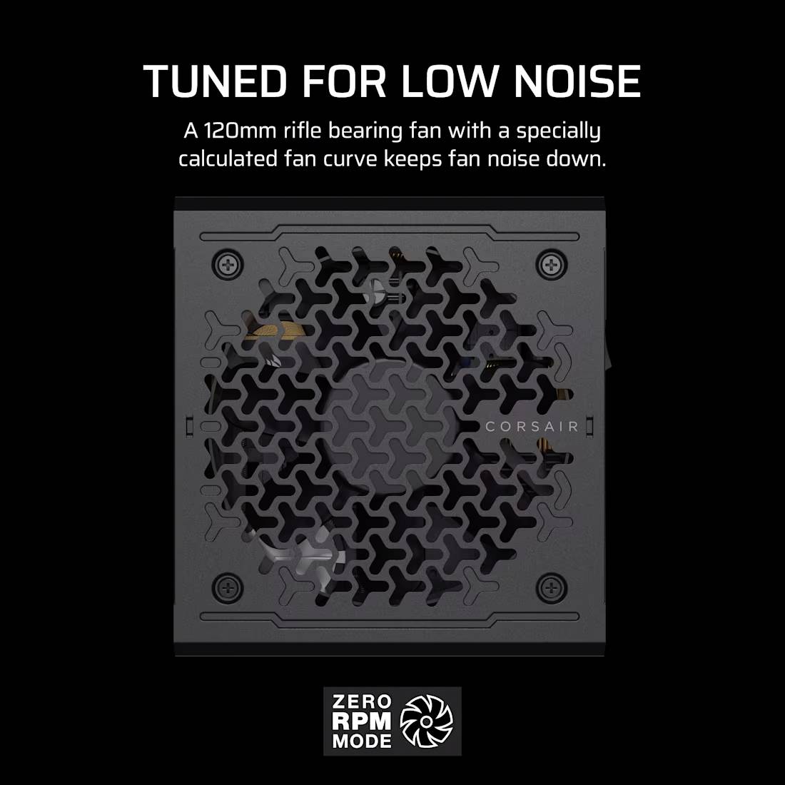 'Abgestimmt für geringe Geräuschentwicklung: Ein 120 mm Lüfter mit spezieller Kurve reduziert das Lüftergeräusch. Null RPM Modus.'