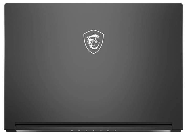 Schwarzer Laptopdeckel mit einem Drachenlogo in der Mitte. Unten steht 'CREATOR'.