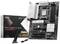 Das Bild zeigt ein MSI PRO B850-P WIFI Motherboard neben seiner Verpackung. Es verfügt über WLAN-Funktionalität und diverse Anschlüsse.