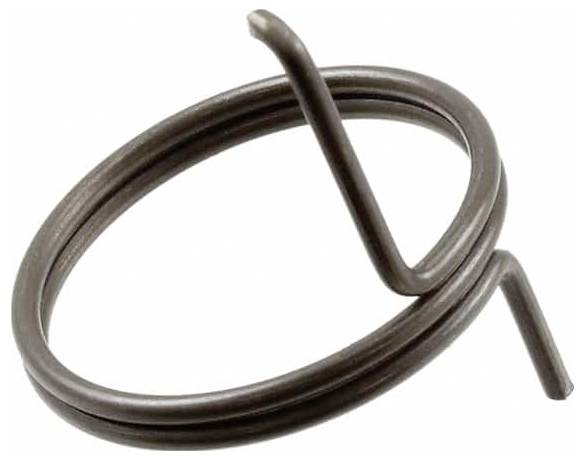 Eine Metallfederklammer mit einer kreisförmigen Wicklung und hervorstehenden Enden, die häufig zur Befestigung von Komponenten in mechanischen Baugruppen verwendet wird.