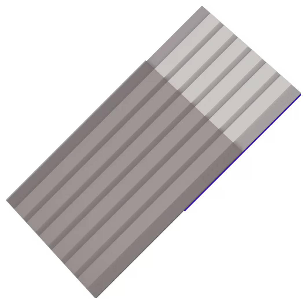 Abstraktes Bild mit vertikalen Streifen in Taupe und Grau, mit einem helleren horizontalen Band im unteren Bereich.