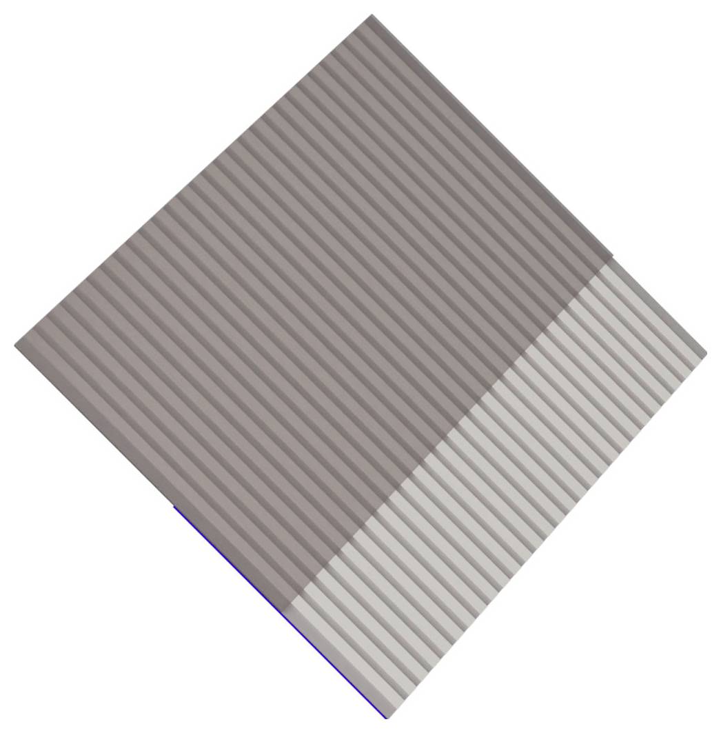 Draufsicht auf ein quadratisches, geripptes Paneel, das wie eine Raute gedreht ist, überwiegend braun mit einem helleren grauen dreieckigen Abschnitt auf einer Seite.