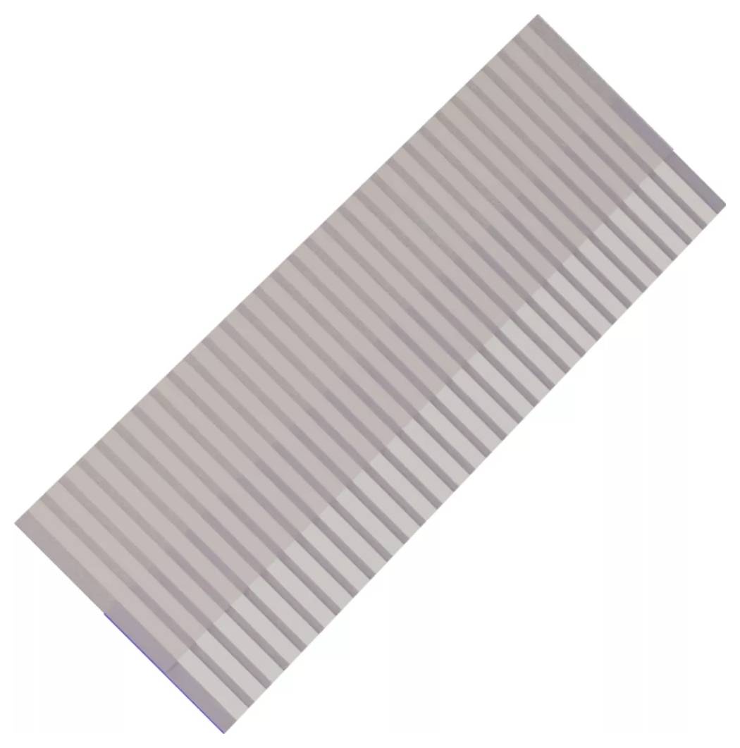 Ein langes rechteckiges grau gestreiftes Panel, das diagonal auf einem weißen Hintergrund angezeigt wird.