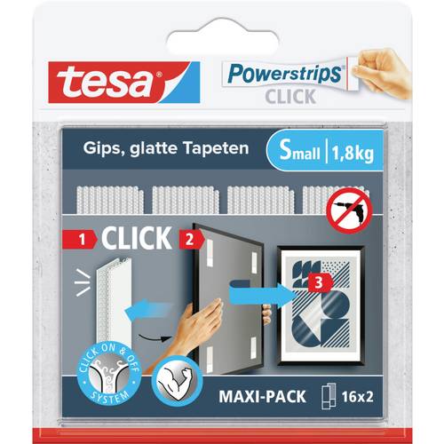 tesa Powerstrips CLICK Small 16x 2 Stück (L x B) 60 mm x 20 mm Inhalt: 16 Paar