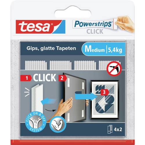tesa Powerstrips CLICK Medium 4x 2 Stück (L x B) 80 mm x 20 mm Inhalt: 4 Paar
