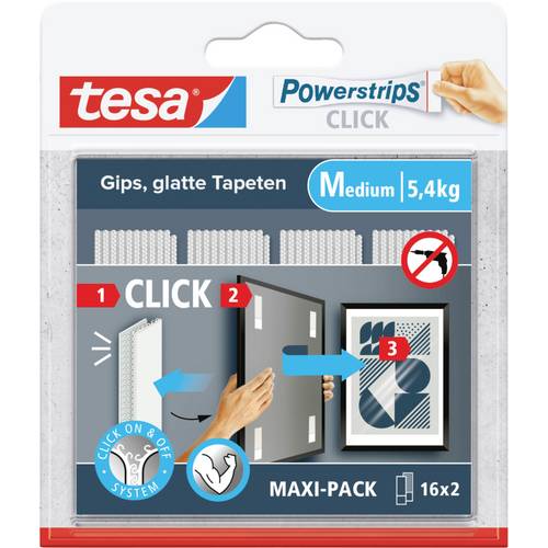 tesa Powerstrips CLICK Medium 16x 2 Stück (L x B) 80 mm x 20 mm Inhalt: 16 Paar