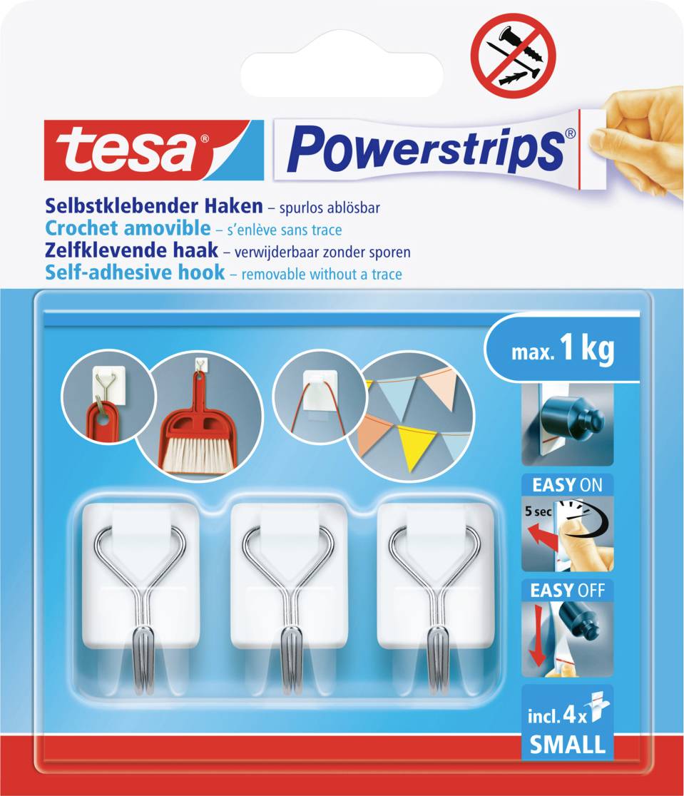 tesa Powerstrips Small Klebehaken 3er Weiß, Edelstahl Inhalt: 3 St.