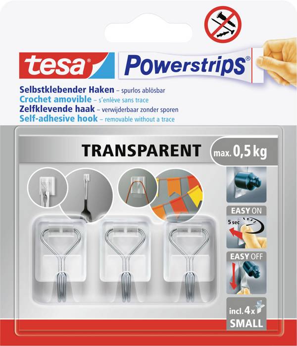 tesa Powerstrips Small Klebehaken 3er Set  Weiß, Edelstahl Inhalt: 3 St.