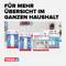 Vier tesa-Produkte auf weißem Hintergrund mit dem Text 'Für mehr Übersicht im ganzen Haushalt'.