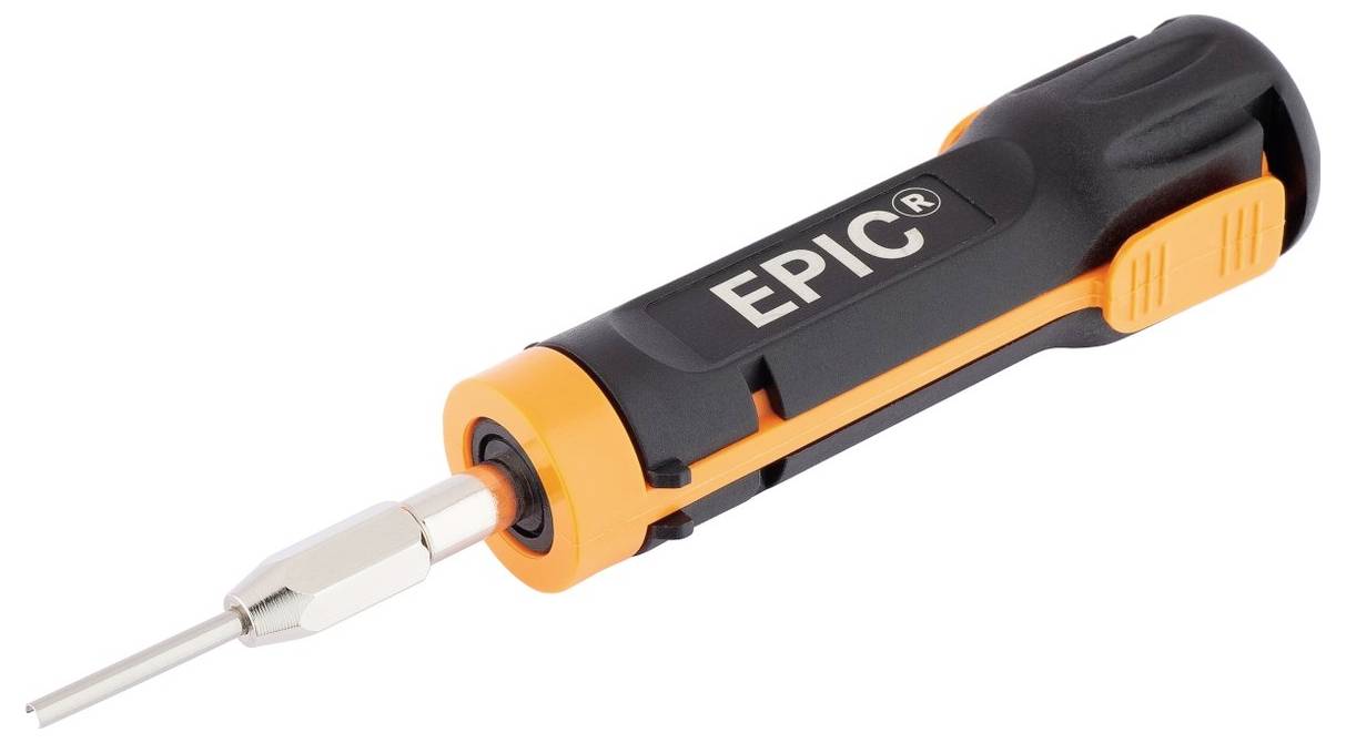 Schwarzer und orangefarbener Schraubendreher mit der Aufschrift 'EPIC' auf der Seite.