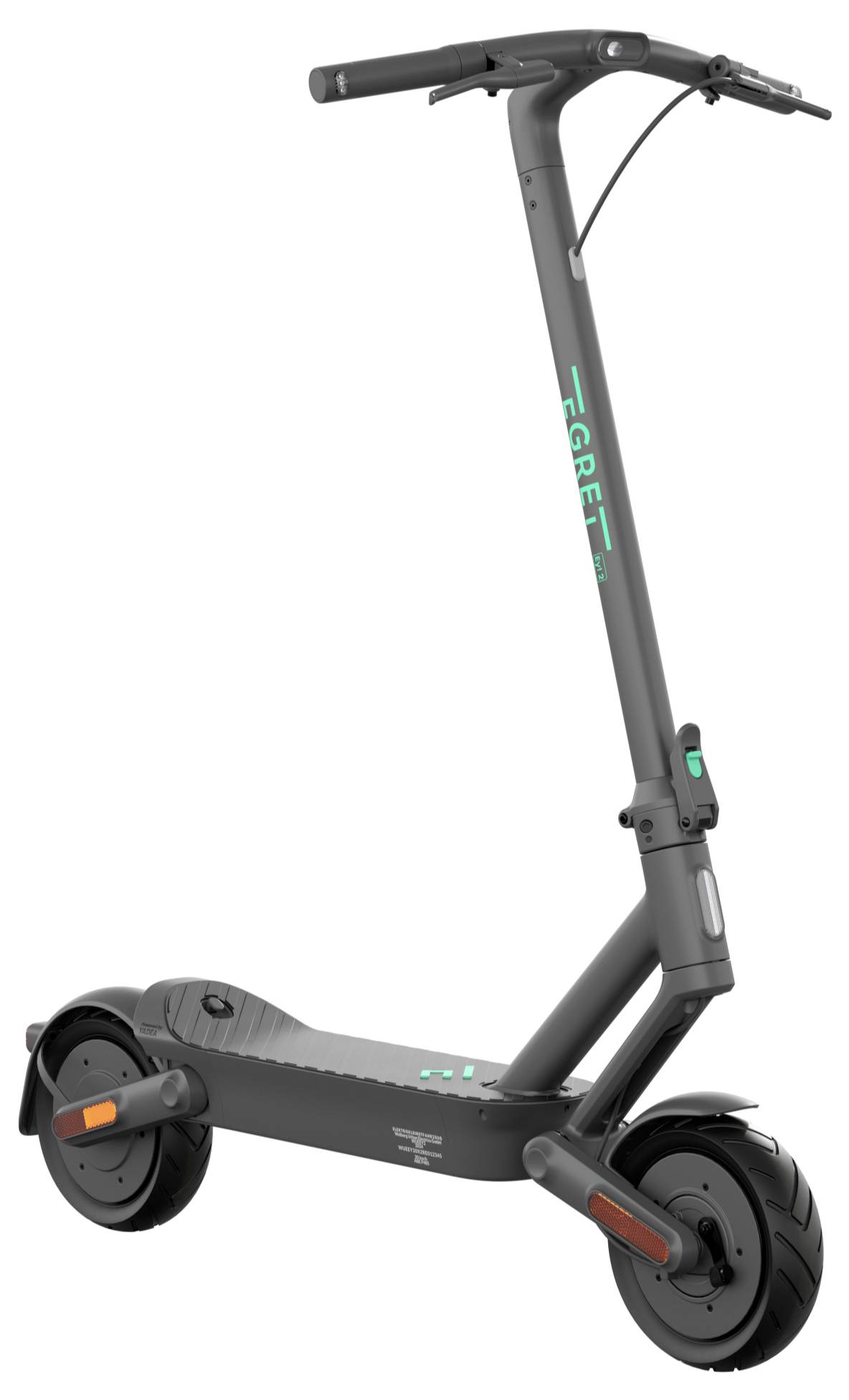 Ein schwarzer Elektroroller mit Trittbrett, Lenker und zwei Rädern, geeignet für den städtischen Transport.