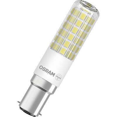 Eine LED-Lampe der Marke Osram mit zylindrischer Form und metallischem Sockel, geeignet für energiesparende Beleuchtung.