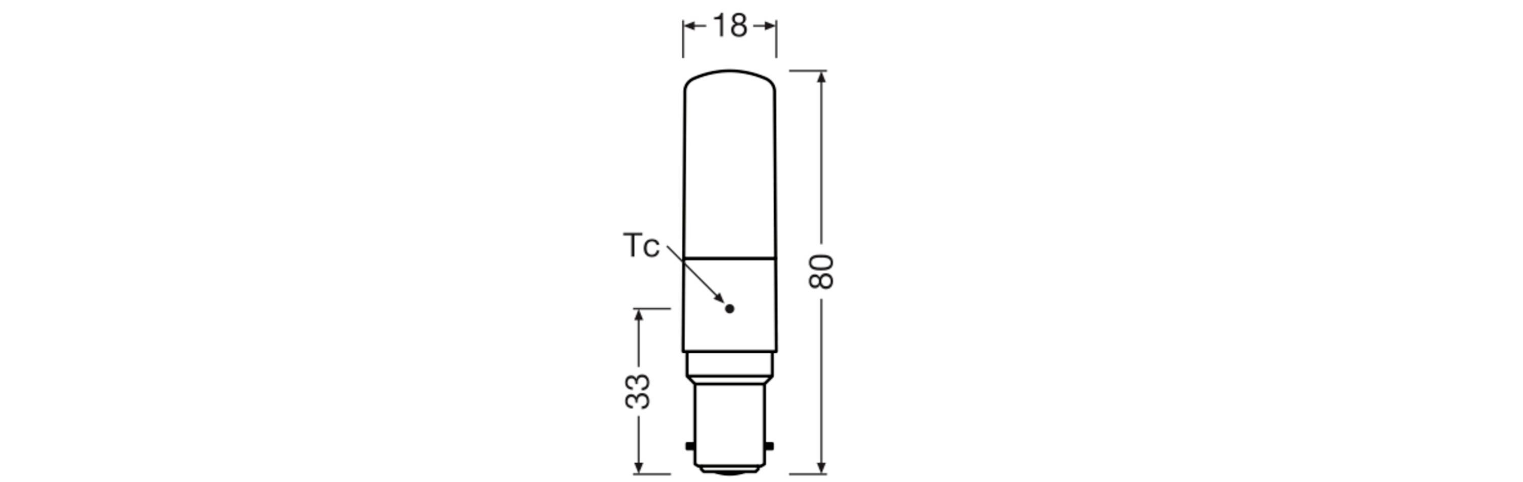 Technische Zeichnung eines zylindrischen Objekts mit den Maßen 18mm Breite und 80mm Höhe. Markierung 'Tc' bei 33mm.