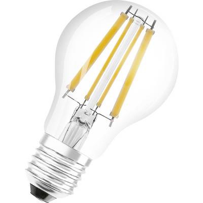 Glühbirne mit sichtbaren LED-Filamenten, die klares Licht innen widerspiegeln, symbolisiert moderne, energieeffiziente Beleuchtung.