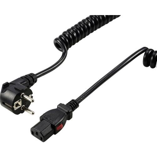 Sygonix SY-6733074 Kaltgeräte Anschlusskabel Schwarz 3 m verriegelbar, Spiralkabel