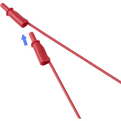 Zwei rote Testleitungen mit einem abgewinkelten Stecker, wobei eine Leitung von der anderen abgezogen wird.