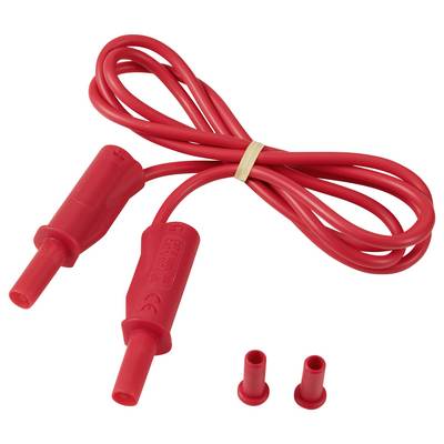 Rotes Messkabel mit zwei Steckern und zwei zusätzlichen Abdeckkappen. Geeignet für elektrische Messgeräte.