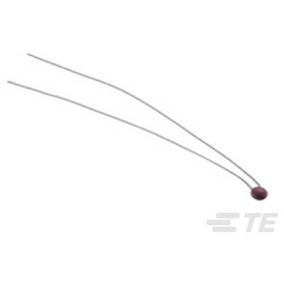 Eine kleine, rote elektronische Komponente mit zwei langen Metalldrähten, wahrscheinlich ein Thermistor, der zur Messung von Temperaturänderungen verwendet wird.