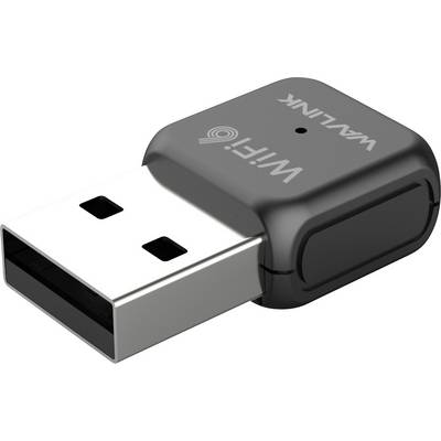 Ein kleiner, rechteckiger USB-WLAN-Adapter in Schwarz und Silber, der für kabellose Internetverbindungen an Computern verwendet wird.