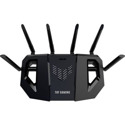 Router mit sechs Antennen, markiert mit 'TUF Gaming'.