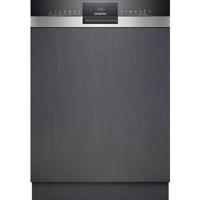 Eine graue Siemens Geschirrspülmaschine mit integrierter Anzeige und Bedienfeld oben.