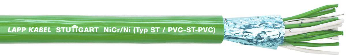 Grünes Kabel mit der Aufschrift 'LAPP KABEL STUTTGART NiC/NI Typ ST / PVC-ST-PVC', teilweise ohne Isolierung, sodass die Drähte sichtbar sind.