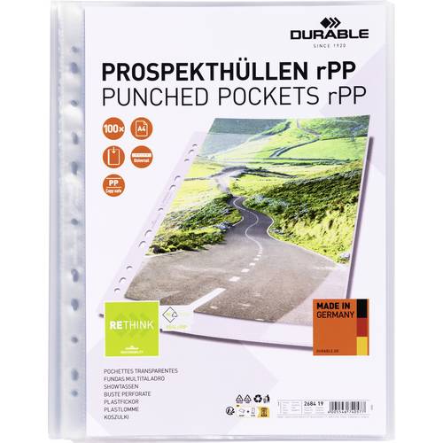 Durable Prospekthülle PREMIUM rPP DIN A4 Recycling Kunststoff, Polypropylen Transparent 268419 100 St.