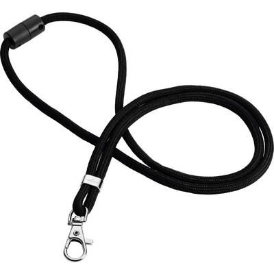 Ein schwarzes Lederband mit silbernem Haken zur Befestigung von Gegenständen. Ideal für Schlüssel oder kleine Accessoires.