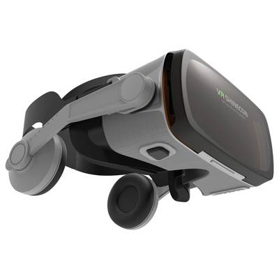 VR-Brille in Seitenansicht, schwarz-grau mit Aufschrift 'VR Shinecon' auf der Vorderseite. Geeignet für immersive Virtual-Reality-Erlebnisse.