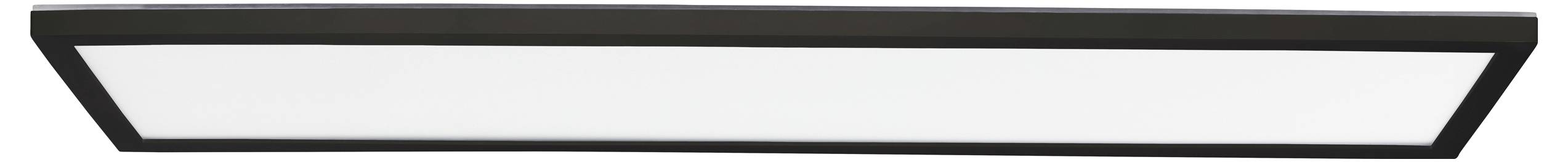 Ein rechteckiges LED-Panel mit schwarzem Rahmen und weißer Leuchtfläche, geeignet zur Deckenmontage in Innenräumen.